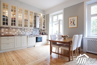 北欧风格公寓简洁白色经济型厨房餐桌效果图