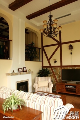 田园风格别墅舒适富裕型客厅电视背景墙沙发图片