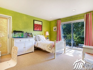 美式乡村风格别墅小清新绿色富裕型卧室床效果图