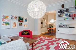 北欧风格二居室舒适经济型80平米客厅背景墙书架图片