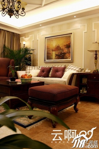 美式乡村风格三居室富裕型客厅沙发背景墙沙发效果图