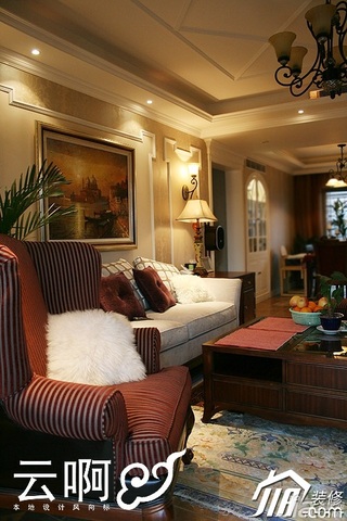 美式乡村风格三居室富裕型客厅沙发背景墙沙发图片
