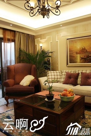 美式乡村风格三居室富裕型客厅沙发背景墙沙发效果图