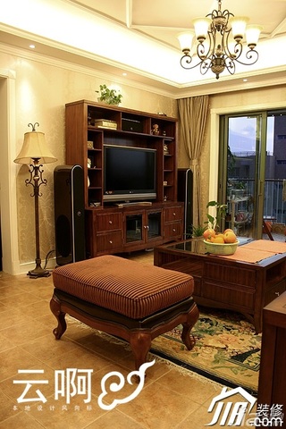 美式乡村风格三居室富裕型客厅窗帘图片