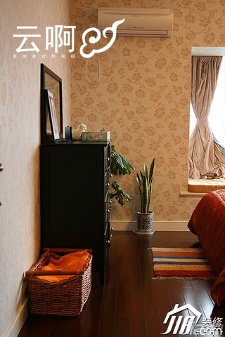 美式乡村风格三居室富裕型卧室窗帘装修效果图