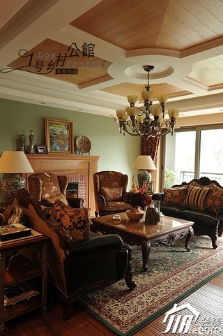 美式乡村风格别墅奢华原木色豪华型140平米以上客厅沙发图片