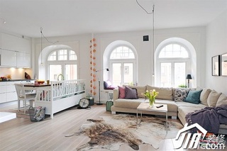 北欧风格公寓简洁白色经济型60平米客厅沙发图片