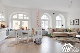 北欧风格公寓简洁白色经济型60平米餐厅沙发效果图