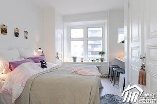 北欧风格公寓简洁白色经济型60平米卧室床图片