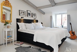 北欧风格公寓简洁白色经济型60平米卧室卧室背景墙床图片