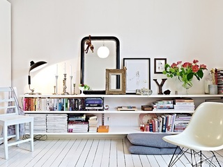 北欧风格小户型简洁白色经济型客厅书架图片