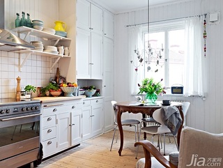 北欧风格小户型白色经济型厨房餐桌效果图