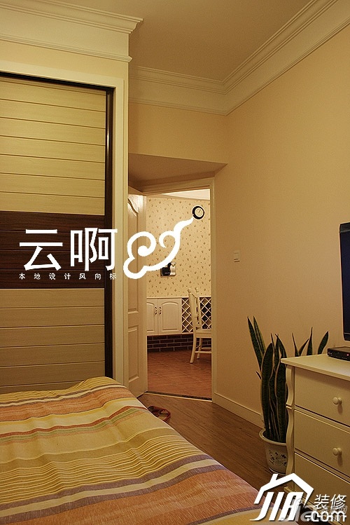 富裕型装修,二居室装修,田园风格,卧室,电视柜,衣柜