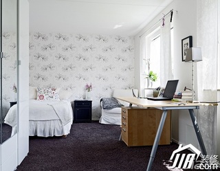 北欧风格别墅简洁白色富裕型卧室书桌效果图