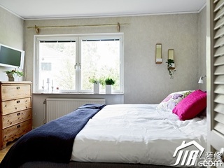 北欧风格别墅简洁白色富裕型卧室床效果图