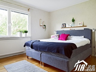 北欧风格别墅简洁富裕型卧室背景墙床效果图