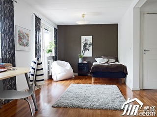 北欧风格别墅简洁富裕型卧室卧室背景墙床效果图