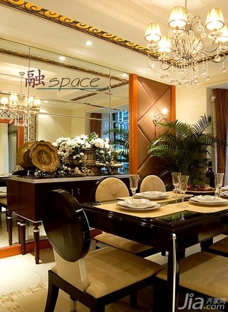 新古典风格公寓古典暖色调豪华型餐厅餐厅背景墙餐桌效果图