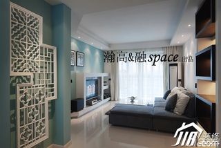 简约风格公寓时尚蓝色富裕型客厅沙发效果图