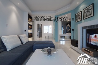 简约风格公寓时尚蓝色富裕型客厅背景墙沙发效果图
