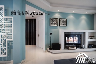 简约风格公寓时尚蓝色富裕型客厅电视背景墙设计