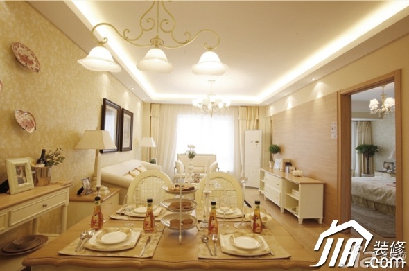 公寓装修,富裕型装修,欧式风格,客厅,餐厅,背景墙,餐桌,灯具,白色,温馨