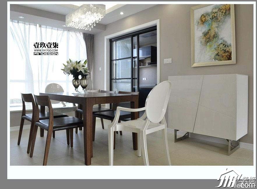 公寓装修,富裕型装修,简约风格,装饰画,餐厅,餐桌,灯具,窗帘