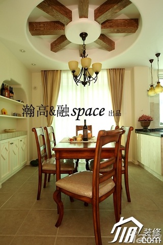 美式乡村风格公寓浪漫白色富裕型餐厅餐桌效果图