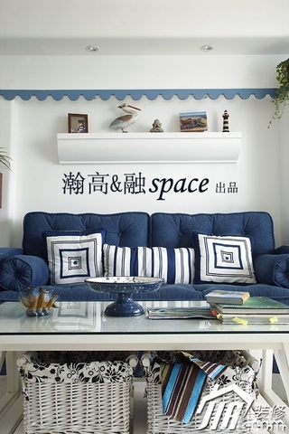 地中海风格公寓时尚蓝色富裕型客厅沙发图片