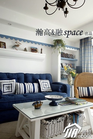 地中海风格公寓时尚蓝色富裕型客厅沙发效果图