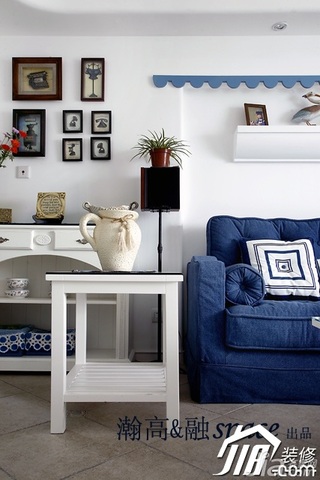 地中海风格公寓时尚蓝色富裕型客厅背景墙设计图