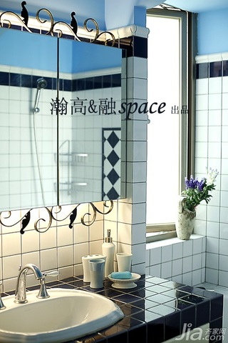 地中海风格公寓时尚蓝色富裕型卫生间洗手台图片