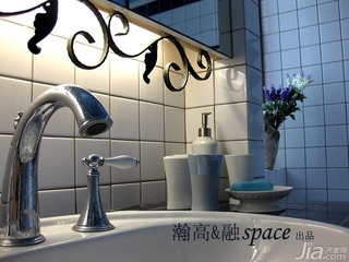 地中海风格公寓时尚蓝色富裕型卫生间洗手台效果图