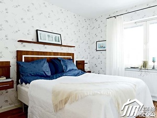 北欧风格公寓简洁经济型90平米卧室背景墙床效果图