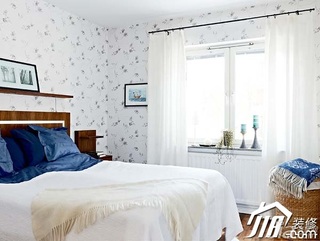 北欧风格公寓简洁白色经济型90平米卧室背景墙窗帘图片