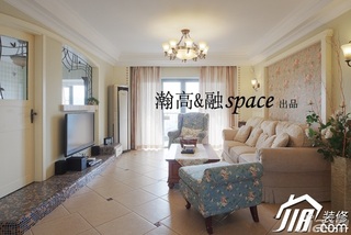 美式乡村风格公寓小清新暖色调富裕型客厅沙发背景墙沙发效果图