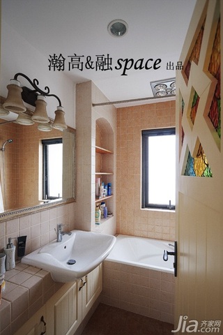 美式乡村风格公寓小清新暖色调富裕型卫生间洗手台效果图