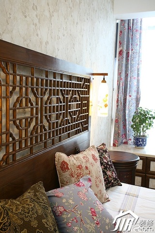 中式风格公寓富裕型卧室壁纸效果图