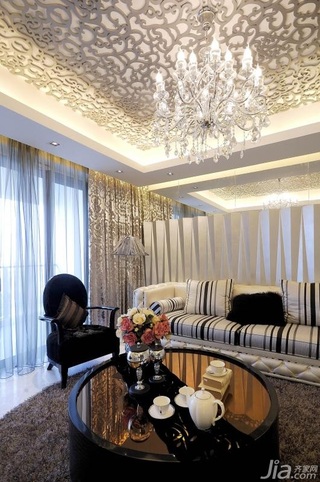 欧式风格公寓豪华型客厅吊顶灯具效果图