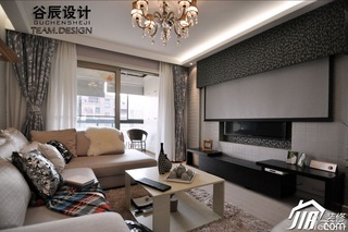 宜家风格公寓温馨暖色调富裕型客厅电视背景墙窗帘图片