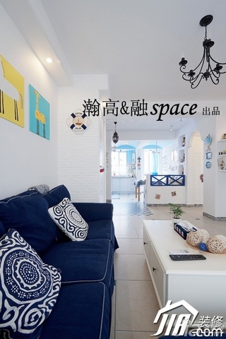 地中海风格公寓小清新白色富裕型客厅沙发效果图
