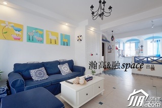地中海风格公寓小清新白色富裕型客厅沙发背景墙沙发效果图
