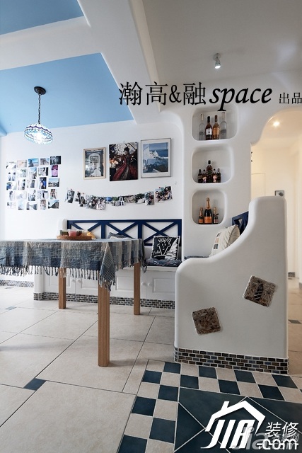 富裕型装修,小清新,白色装修,地中海风格,公寓装修,餐厅,餐桌,餐厅背景墙,瀚高&融