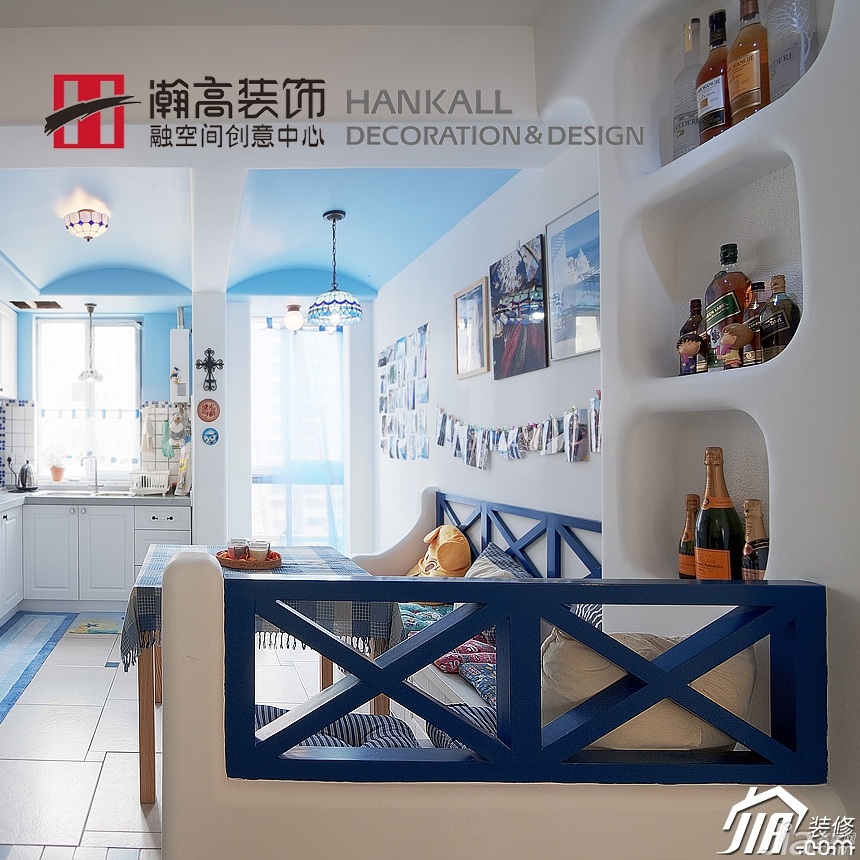 富裕型装修,小清新,白色装修,地中海风格,公寓装修,餐厅,餐桌,餐厅背景墙,瀚高&融