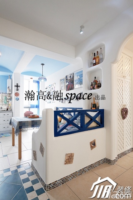 富裕型装修,小清新,白色装修,地中海风格,公寓装修,餐厅,餐桌,餐厅背景墙,瀚高&融