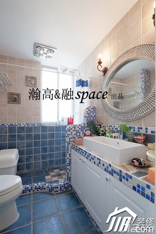 地中海风格公寓小清新白色富裕型卫生间洗手台图片