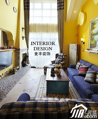 混搭风格复式黄色富裕型客厅沙发背景墙沙发图片