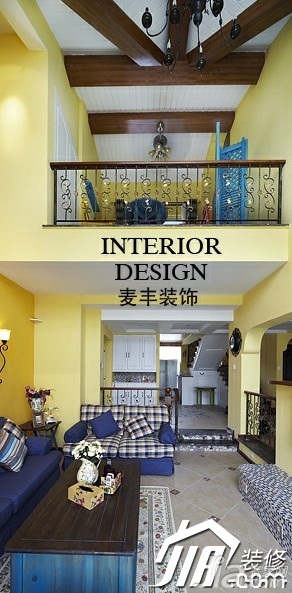 混搭风格复式黄色富裕型客厅吊顶沙发效果图