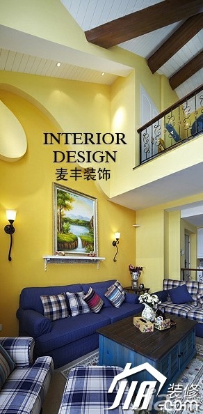 混搭风格复式黄色富裕型客厅沙发背景墙沙发效果图