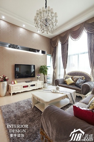 混搭风格三居室富裕型客厅电视背景墙沙发效果图